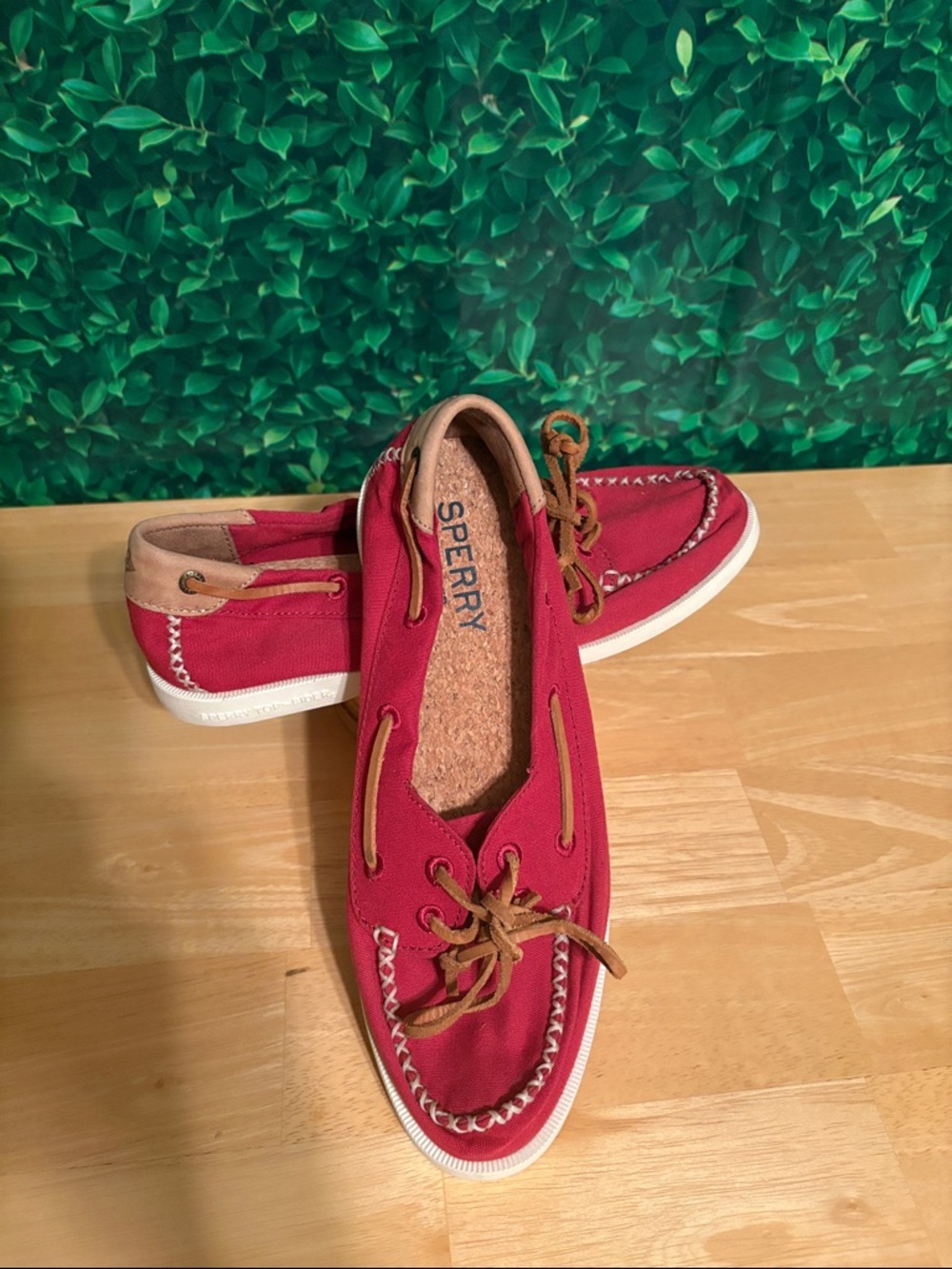 Sperry Burgundy Canvas Boat Shoes with Tan Laces